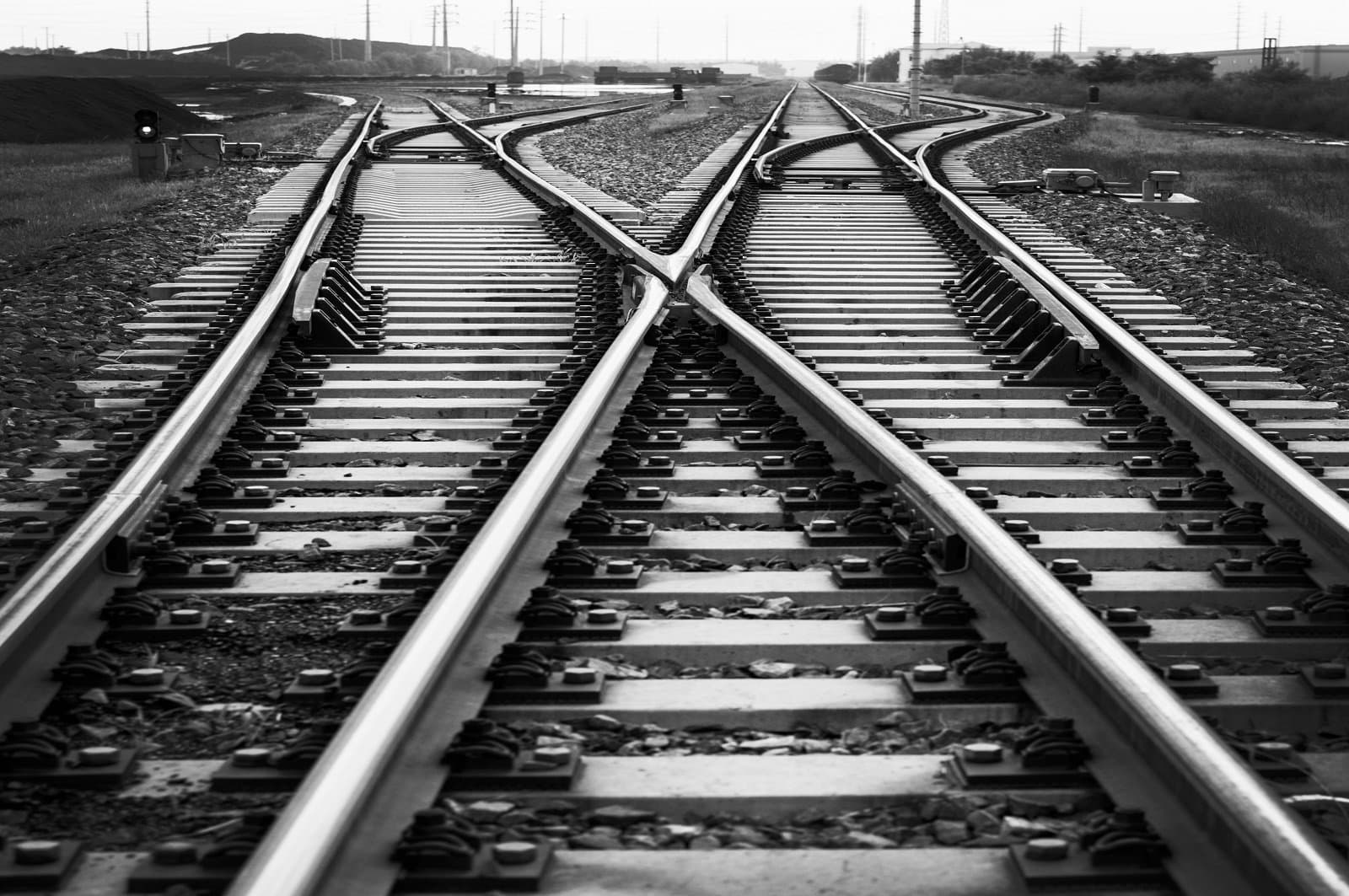Close up of crossroad railroad