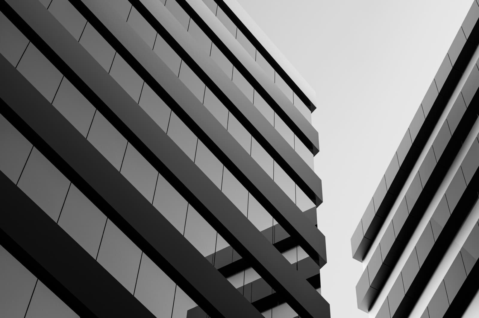 Close up of two modern office buildings