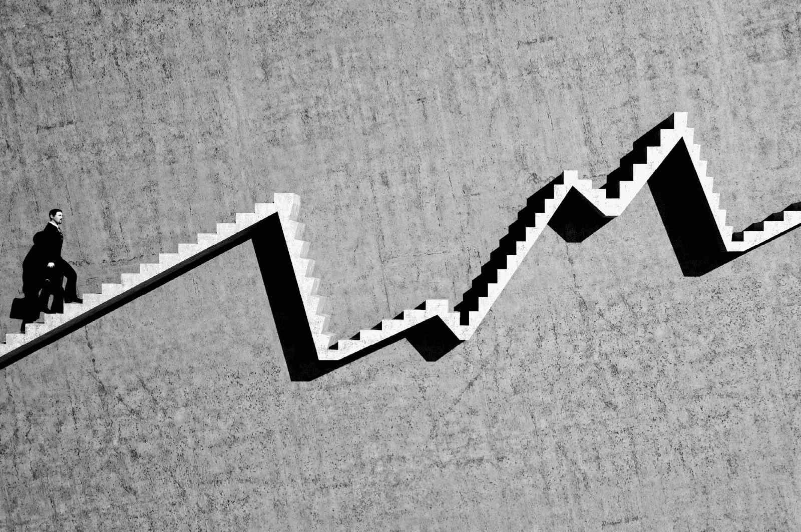 Person walking on abstract staircase