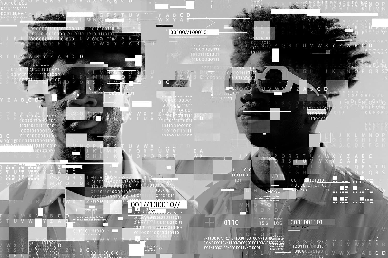 Distorted image of person with glasses on