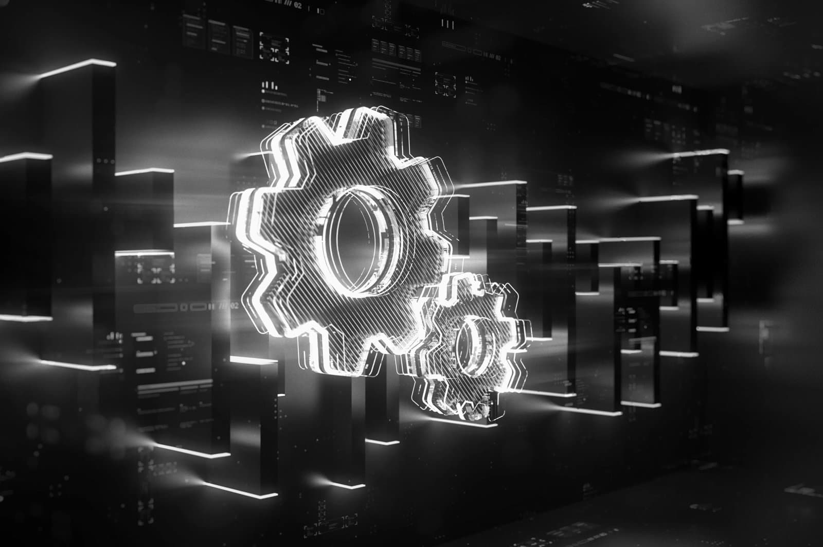 Digital gears on future tech background