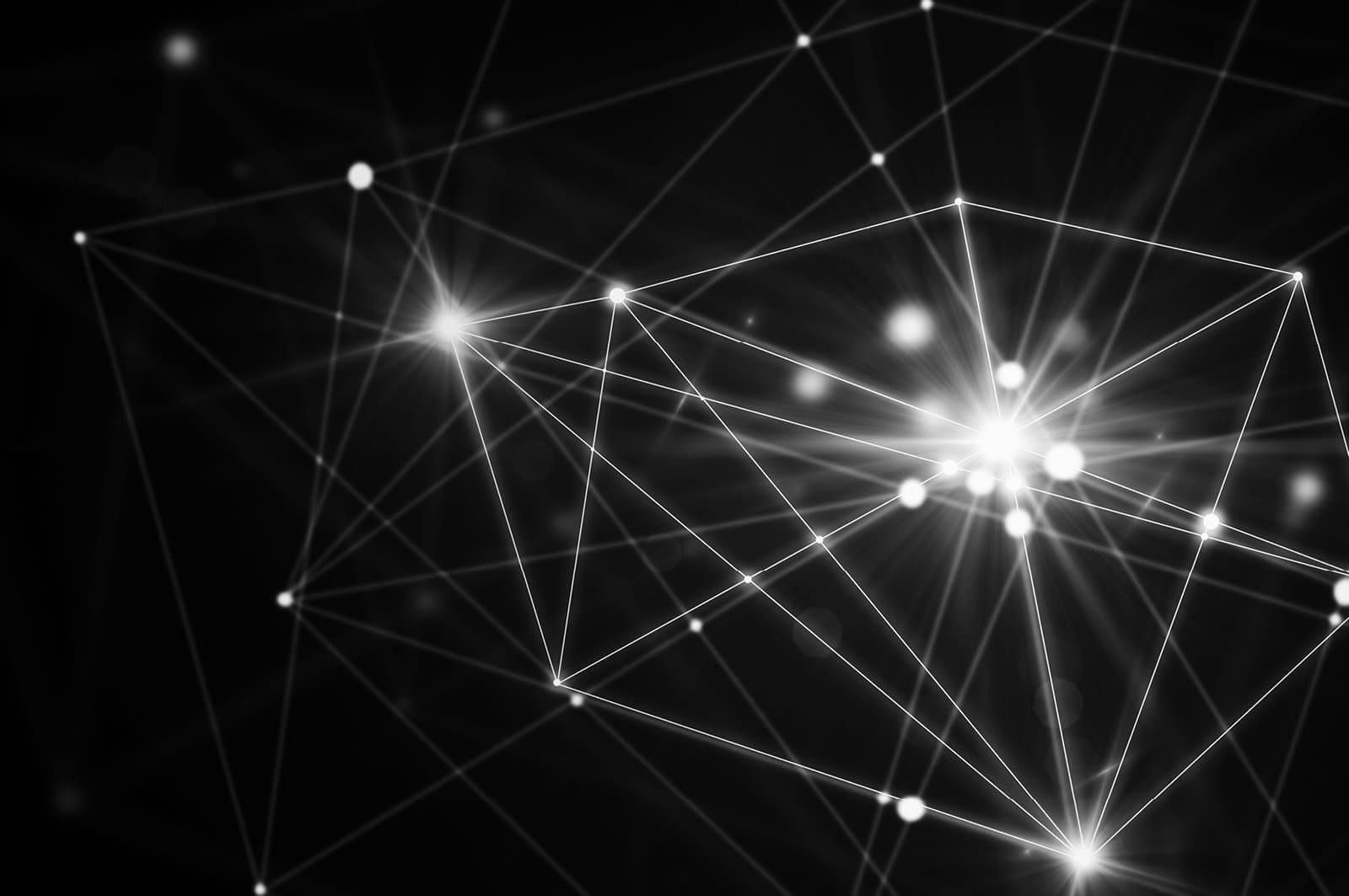 Geometric lines with bright lights on each meeting point