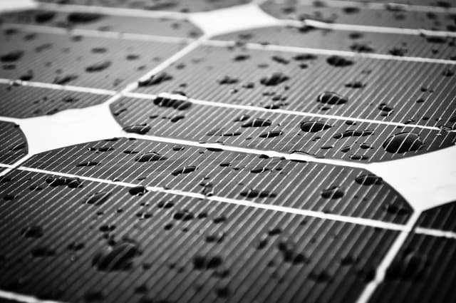 Close up of solar panel rain drops