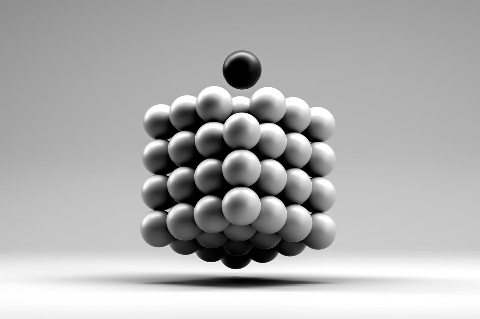 3D Rendering of Sphere Blocks in cube shape, in a row