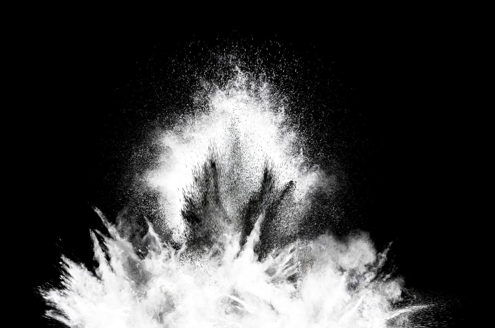 White dust explosion in upward motion